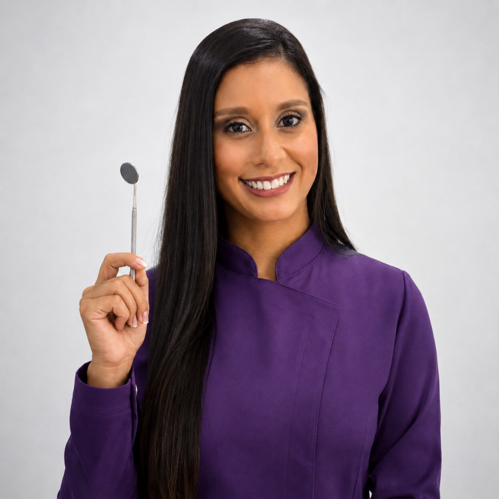 Odontopediatra profesional sosteniendo espejo dental